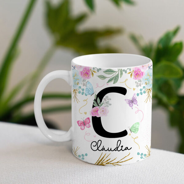 Caneca Floral com Inicial + Nome - Imagem 4