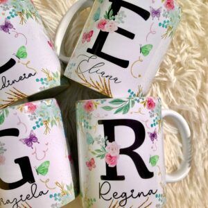 Caneca Floral com Inicial + Nome