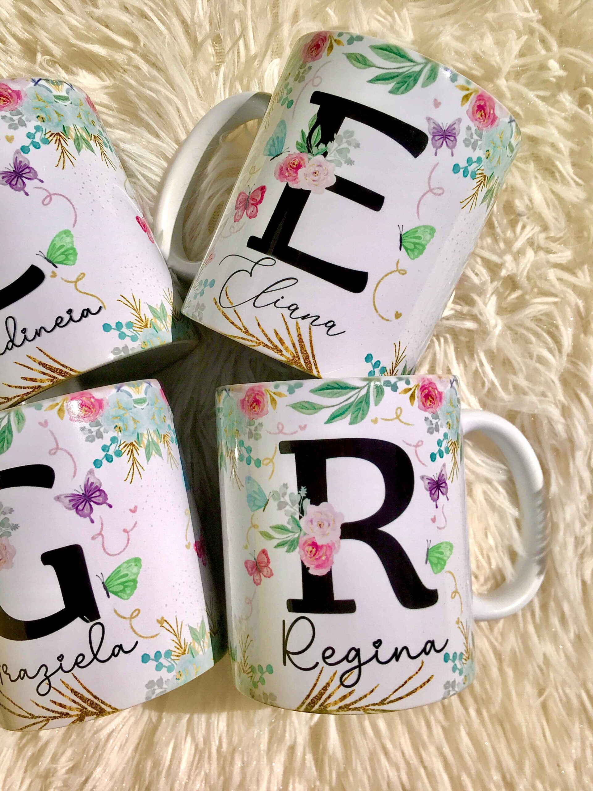 Caneca Floral com Inicial + Nome
